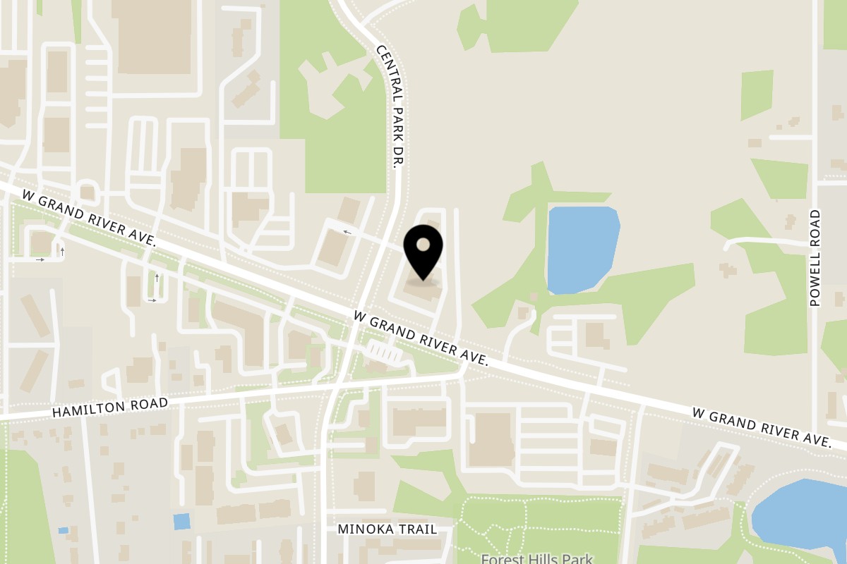 Map showing the location of Altu's Ethiopian Cuisine ( African) Okemos on 4738 Central Park Dr in Okemos